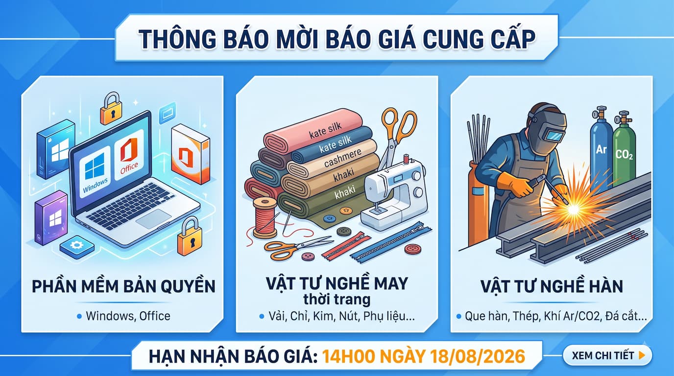 Thông báo mời báo giá cung cấp phần mềm bản quyền và vật tư thực hành (Nghề May thời trang & Nghề Hàn)
